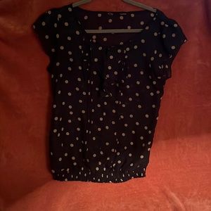 Maurice’s Navy and Cream Polka Dot Top